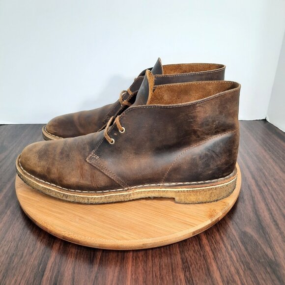 Clarks Originals Desert Mens 10.5 Chukka Boots Beeswax Brown Leather Crepe Sole - Picture 3 of 10